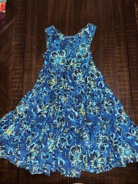 Blue Floral Tiered Girls' Dress